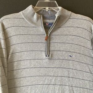 Vineyard Vines 1/4 Zip Sweater Golf Preppy Pullover Gray Navy Striped- Men's XL